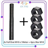 Set As Full Drat Baut Long Thread Bolt Stut Bolt M10 X 1 Meter + Mur 4 PCS
