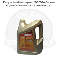 For gasoline/diesel engines, TOYOTA Genuine Engine Oil 5W40 FULLY SYNTHETIC, 4L