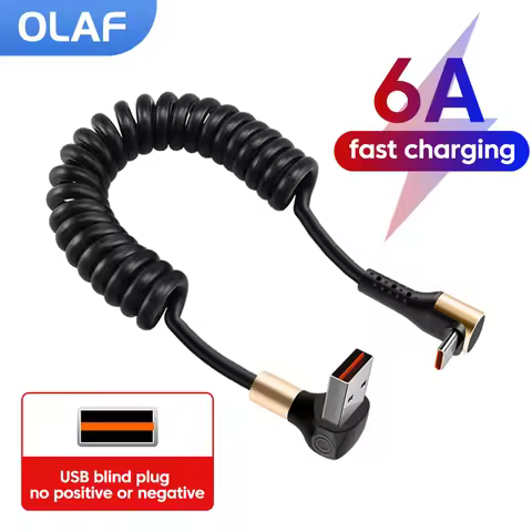 Olaf 90 Degree Elbow Spring Cable USB Type C 6A Fast Charging 1M Retractable Data USB A To Type C Ca