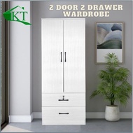 KT Furniture: 2 Door Wardrobe With 2 Drawer Solid Board / Almari Baju / Almari Pakaian