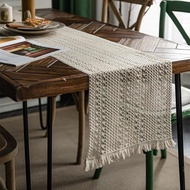 New Table Runners for Table Natural Hemp Rope Woven Table Runner Chenille Patchwork Table Cloth with