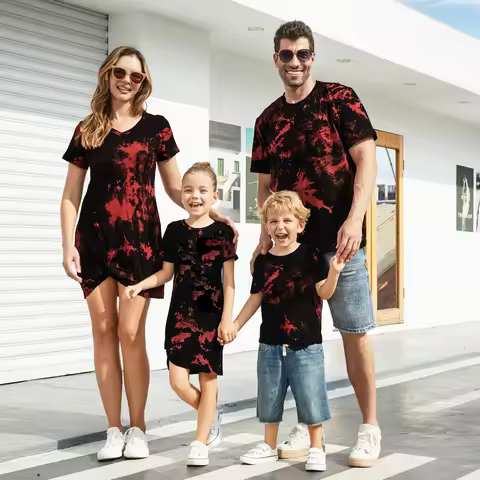PatPat Family Matching Outfits Tie-Dyed Cotton Casual Romper T-Shirt Dress