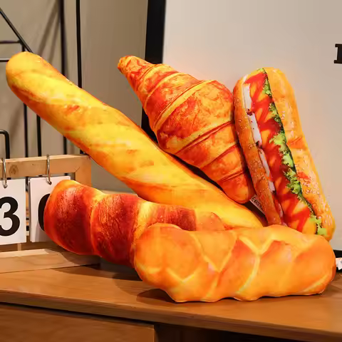BakeryFun Plush Toys Hotdog Croissant Baguette Twist Bread Pillows Simulated Pastry Cushion Creative