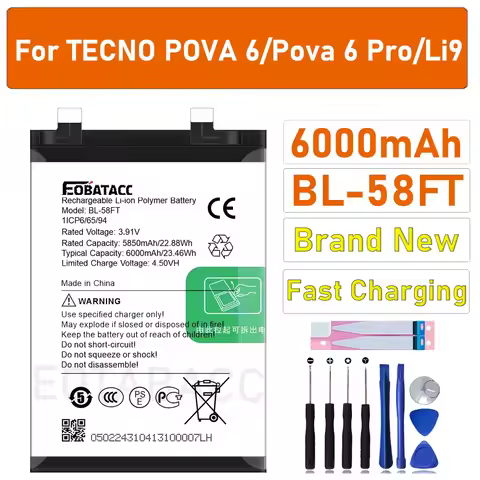 2025 Years 6000mAh For Tecno POVA 6/Pova 6 Pro/Li9 BL-58FT Battery+Free Tools