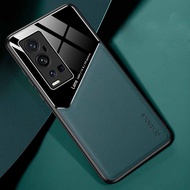 Cho Vivo X60 Pro Plus X60 Pro X60 Vỏ Điện Thoại Vỏ Hai Lớp Bằng Da + Ống Kính Plexiglass Bọc Bảo Vệ