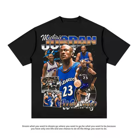 Michael Jordan Vintage Collage T-Shirt Oversized Crew Neck Distressed Cotton Retro Style Basketball 