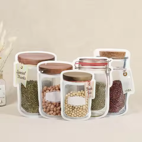 1/3Pcs Reusable Mason Jar Bottles Bags Moisture-proof Fresh Seal Food Storage Bag Nuts Candy Cookies