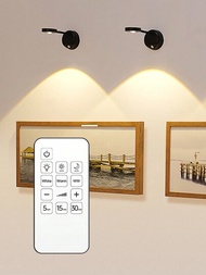 1入組led動態感應電池操作圖片燈,配有遙控器可充電壁燈,可調光3色溫360°旋轉無線聚光燈,適用於牆面、樓梯間、走廊、臥室、櫥櫃(1200mah)