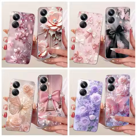For Cover Realme 10 Pro Plus 5G Phone Case Fashion Butterfly Flower Soft Clear Silicone Funda For Re