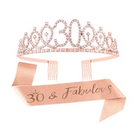 Birthday Tiara Crown and Sash for Women Girls Sweet 13th 16th 21st 30th 40th 50th 60th Birthday Part