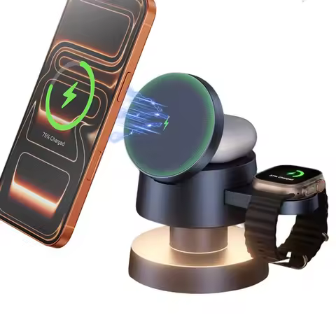 Magnetic Wireless Charger Stand For Magsafe iPhone 17 16 15 14 13 12 Apple Watch 9 8 Airpods Pro LED