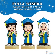 Model 1 Biru Tatakan Kayu Plakat Piala Wisuda Akrilik Anak TK / PAUD