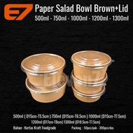 Paper Bowl Salad Brown Kraft+Lid/Lid - Rice Bowl, Salad Bowl 500-750-1000-1200-1300ml (50pcs)