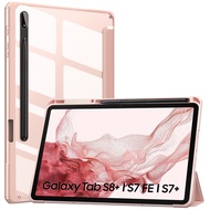 MoKo Leather Case for Samsung Galaxy Tab S8 + 12.4 2022 (SM-X800/X806) / Tab S7 FE 12.4-Inch 2021 / Tab S7 Plus with S-Pen Holder soft Transparent TPU back cover with Auto-Wake
