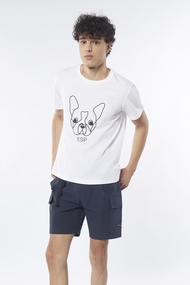 ESP เสื้อทีเชิ้ตลายเฟรนช์ชี่คอกลม ผู้ชาย สีขาว | Crew Neck Frenchie Tee Shirt | 03851