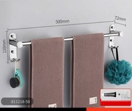 單桿加長衛生間浴室置物架（304不銹鋼加粗升級帶鉤款50cm）