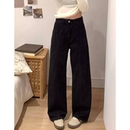 [Lu77] Jeans Genuine Korean Floor Pants Ripped Elastic Black Loose Slimmer Look Girls Je