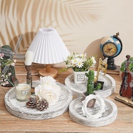 Wooden white circular decoration service tray, decoration tray for the living room candlestick weddi