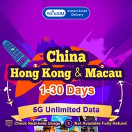 China&Hong Kong & Macau eSIM 4G High Speed 5-15 Days Unlimited Data Hong Kong & Macau eSIM