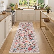 DUKINO Runner Rug, 2x7 Boho Kitchen Rug for Hallways with Low Pile Design, Washable Non Slip Backing