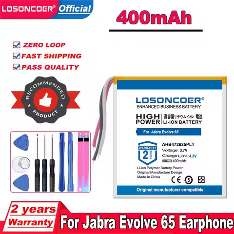 LOSONCOER 400mAh AHB472625PLT Replacement Battery For Jabra Evolve 65 Earphone CP-GN650, AHB682828PS