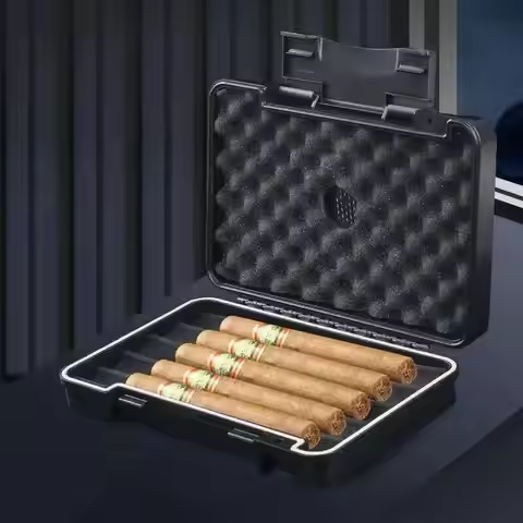 Plastic Cigar Humidor With Hygrometer And Humidifier Travel Cigar Case Storage Box For 5 Cigars Gift