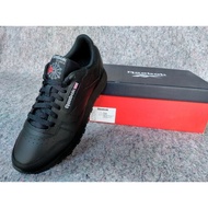 HITAM Reebok classic leather Shoes full black black polos