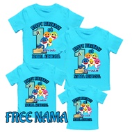 Free Birthday T-Shirt, Name, Baby Shark Character Motif For Children And Adults Couple