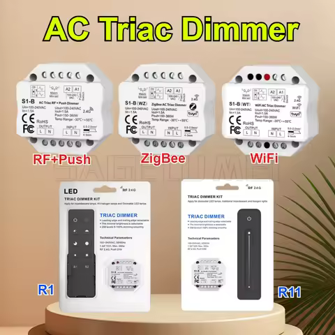 WiFi & RF Push AC Triac Dimmer S1-B/S1-B(WT)/S1-B(WZ) Tuya APP Switch 2.4G LED Controller For Single