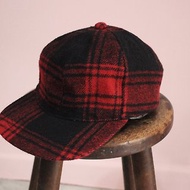 義大利製紅色黑色格紋羊毛帽(可調尺寸)