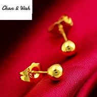 Original 916 Gold Earring Solid Peas Big Flower Glossy Round Bead Earrings Girls Gold Earrings Set for Girls Anting Emas