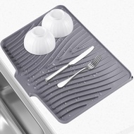 40cm x 33cm Gray Dish Drying Mat Silicone Dish Drying Mat with Built-In Drainage Spout, Non-Slip Dra