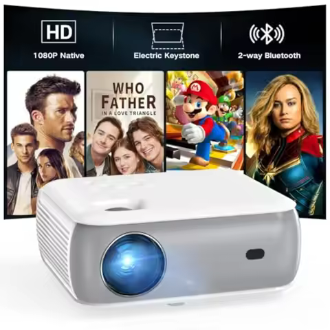 Portable 1080P Bluetooth Projector with Built-in Speaker for Home Theater Movie Compatible with PS5/