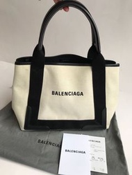 Balenciaga Navy Cabas白色帆布手提包