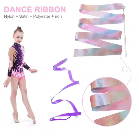 2/4M Colorful Gymnastic Ribbon with Wand Sparkling Dance Ribbon Multifunction Twirling Ribbon Stream