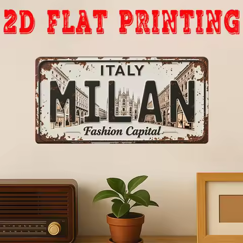 2D Flat, 1pc Vintage Milan Italy Metal Wall Sign - Large Duomo di Milano Cathedral & Italian Flag Co