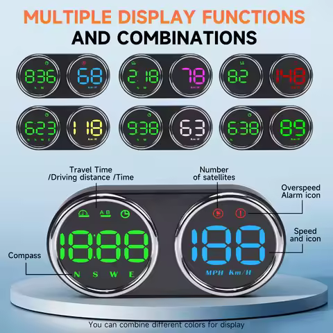 CNSPEED GPS HUD Speed Meter 7-Color Plug And Play For Car Motorcycle KM/H and MPH Overspeed Alarm 3-