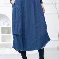 前短後長傘狀牛仔裙 藍色