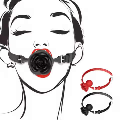 2 Colors Rose Mouth Gag Erotic Fixed Tongue Gag Ball Adult Game For Couple Flirting BDSM Restrsaints