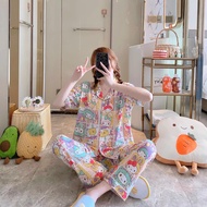 Kawaii Sanrio Korean Cotton Spandex Fashion trending Button Down Pajama Short Sleeve With Long Pants Sleepwear For Women fits SMALL to XL available melody  , pooh , hello kitty and others COD