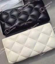 最後一個全新齊配件正品New | 🇸🇬 Danika Quilted Long Wallet - Black Charles & Keith Folded Zipper 黑色壓花皮革純色菱格拉鍊多卡位