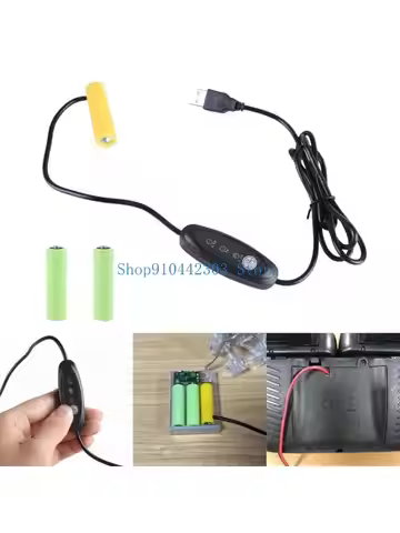 USB 5V2A to 1.5V 3V 4.5V AA Fake Battery Elimination Cable Power Adapter Cord Replace for 1-3pcs 1.5