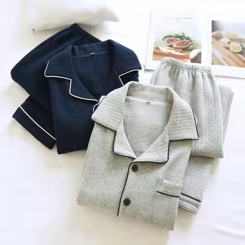 Air Cotton Male Sleepwear Autumn Winter Night Clothing Long Sleeve Men's Pajamas Set Home Wear Night