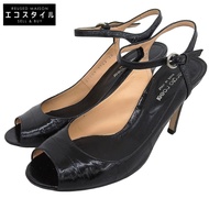 Sergio Roshi女士皮革踝帶高跟鞋，黑色，38 碼。