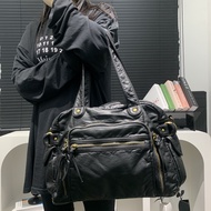 Halloween Womens Fashion Retro Tote Soft PU Leather Bag Large Shoulder Bag Y2K Punk Multi Pocket Han