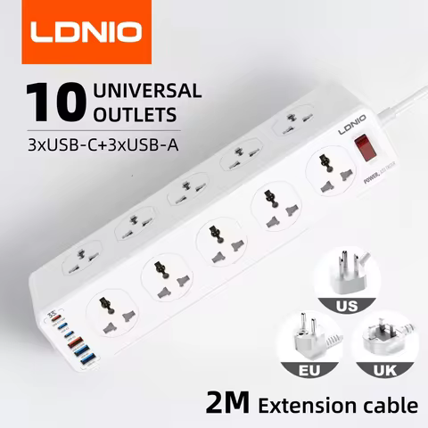 LDNIO High Capacity Multi Outlet Power Strip Contacts Plug Usb Extension Cable Network Filter Surge 