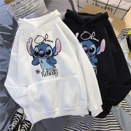 Disney Stitch Hoodies Women Harajuku Pullovers Cute Kawaii Casual Tops O-Neck Angel Print Hooded Swe