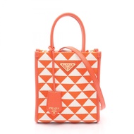 [Pre-owned] Prada TRIANGOLO JACQUARD Handbag, Symbol Embroidery, Mini 2-Way, 1BA355, Orange/White Ca