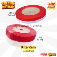 MERAH [ 1 Meter ] Red and White Ribbon 1/ 2 Inch - Flag Ribbon 1.2cm Red Ribbon