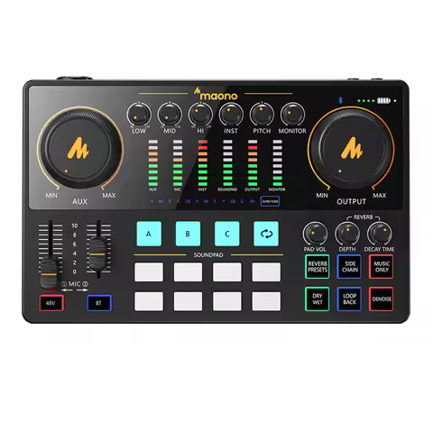 maono AME2 Audio Interface Sound Card DJ Mixer All in One Portable Podcast Studio for Recording,Live